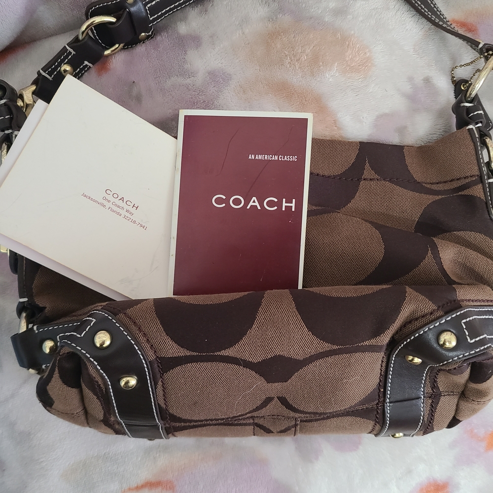 Coach Dark Brown Shoulder Bag with Gold Accents